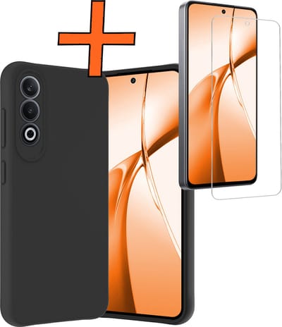 Hoes - Met Screenprotector - Geschikt voor OnePlus Nord CE4 - Sterk & Shockproof - Back Cover - Siliconen Case - Telefoon Hoes - Zwart