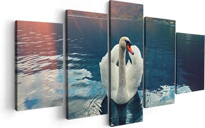 Artaza Canvas Schilderij Vijfluik Zwaan op het Water in de Bergen - 100x50 - Foto Op Canvas - Canvas Print