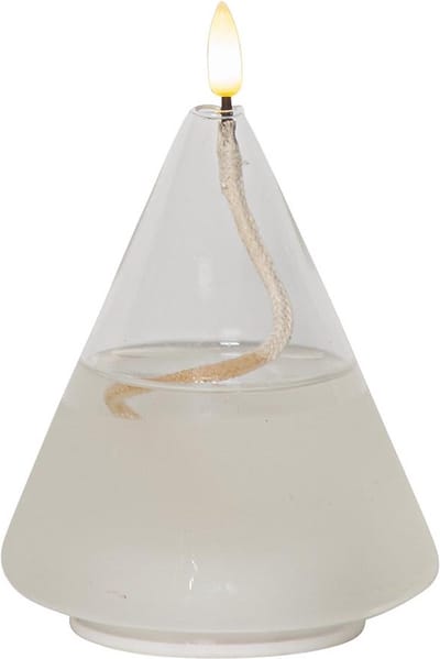 Star Trading Vlamdrijver, kegelvorm, glas, transparante was, olielamp ontwerp, warm wit, LED, timer, 15,5 cm