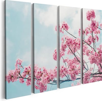 Artaza Canvas Schilderij Vierluik Roze Bloesemboom - Bloemen - 80x60 - Foto Op Canvas - Canvas Print