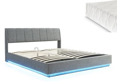 Tweepersoonsbed Tröstiar met matras en LED 180x200 cm antraciet [en.casa]
