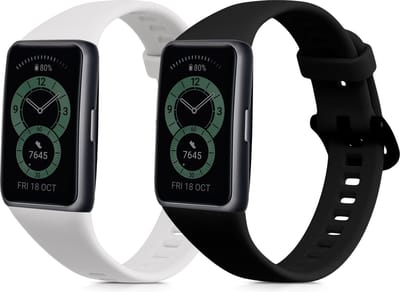 kwmobile 2x horlogebandjes geschikt voor Huawei Band 6 & 6 Pro / Honor Band 7 & 6 bandje - Smartwatch bandjes van TPU - Activity tracker horloge band in zwart / wit
