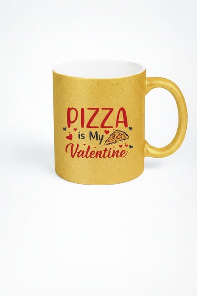 Gouden Glitter Mok 'Pizza is My Valentine' - Uniek Valentijn Cadeau voor Pizzaliefhebbers