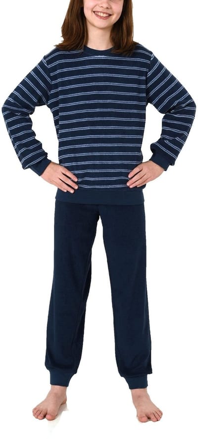 Meisjes badstof pyjama lange mouw met manchetten in gestreepte look - 212 401 13 801