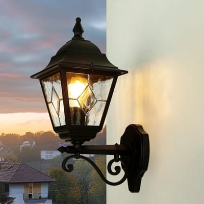 Licht-Erlebnisse - Leadworth - Wandlamp - IP43 - E27 - van - Gegoten aluminium glas - in - Zwart