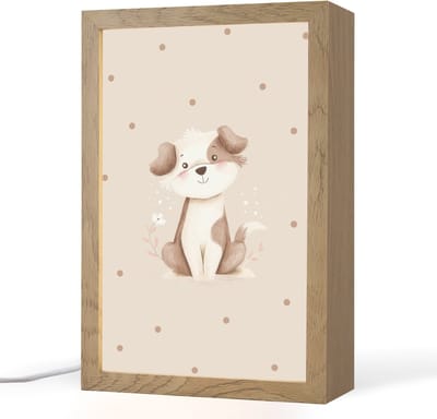 Nachtlampje 20x30 cm - Kinder lampje - Hond - Gevlekt - Bruin - Stippen - Tafellamp kinderkamer - Slaapkamer lamp - Bedlamp kinderen - Kinderlampje stopcontact - Wandlamp babykamer - Nachtlampjes