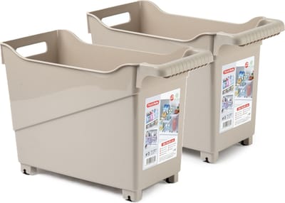 Plasticforte opberg Trolley Container - 2x - beige - L38 x B18 x H26 cm - kunststof