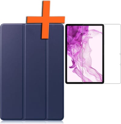 Hoesje - Geschikt voor Samsung Galaxy Tab S8 - Met Screenprotector - Trifold Bookcase - Hard Cover - Hardcover Book Case - Tablet Hoes - Donkerblauw