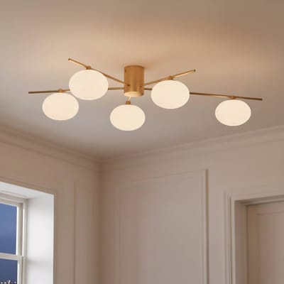 Lindby - plafondlamp - 5lichts - IJzer, glas, pvc - H: 15 cm - G9 - goud, wit