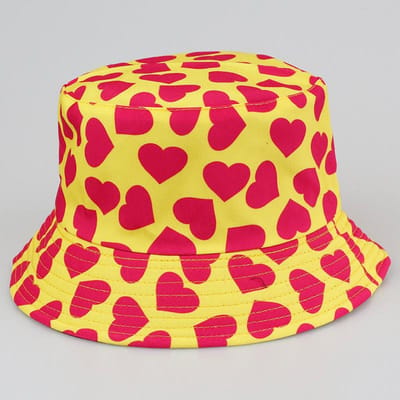 Nieuwe Dubbelzijdig Bedrukte Love Vissershoed Europese en Amerikaanse Koppels Trendy Dubbelzijdige Basin Hoed Buiten Zonnebeschermingshoed M（56-58cm） yellow