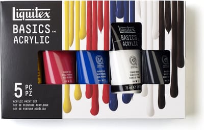 Liquitex 3699405 Basics Acrylverf Set – 5 x 75 ml Tubes | Kunstenaars Acrylverf | Middelmatige Viscositeit | Lichtechte Kleuren voor Schilderen & Hobby
