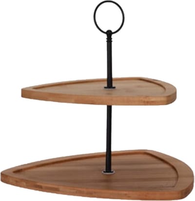 Etagere 2-laags van bamboe 25 x 25 x 24 - Driehoekige etagere - High Tea serveerplateau - Tapas kaasplankje/borrelplankje
