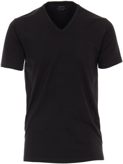 Venti Basis T-shirt Met Stretch V-hals Zwart 2-Pack - L