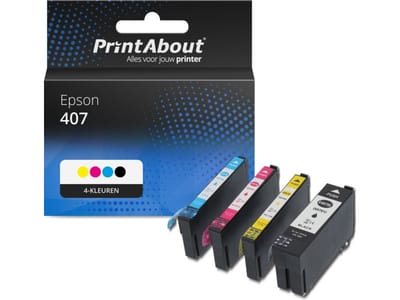 PrintAbout huismerk Inktcartridge 407 (C13T07U41/42/43/440) 4-kleuren Multipack Geschikt voor Epson