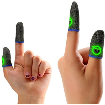 2 Stuks Lichtgevende Mobiele Gaming Controller Vingerhoezen Mobiele Game Handschoenen Touchscreen Vingercondooms blauw