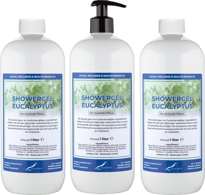 Douchegel Eucalyptus 1 liter - set van 3 stuks - met gratis pomp - Showergel