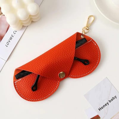 Leuke Hangende PU Leer Zonnebril Leesbril Opbergtas Litchi Reliëf Brilhoes Draagbare Reis Brillenhouder oranje