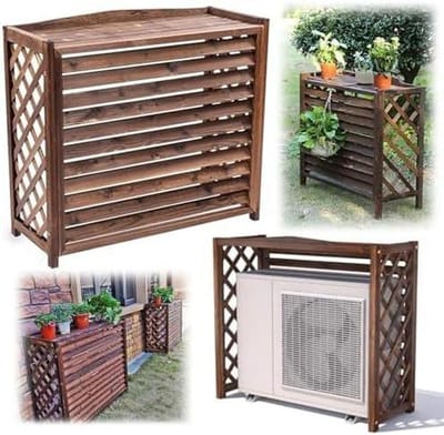 Houten Airco Afdekplaat - Privacyscherm Plantenbak - Buitenruimte Verfraaien - Met Lamellen - 110 x 50 x 85 cm - Houtkleur