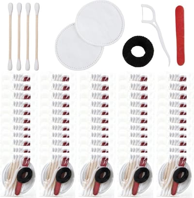 Hotel vanityset 100 stuks - toiletartikelen - wattenschijfjes/wattenstaafjes - tandflossen - nagelvijl - hoogwaardig katoen/kunststof - hygiënisch en zacht