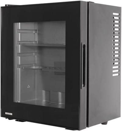 Minibar met glazen deur - Compacte koeler - Gekoelde opslag - Geruisloze Peltier-koeling - 10 liter inhoud - Zwart