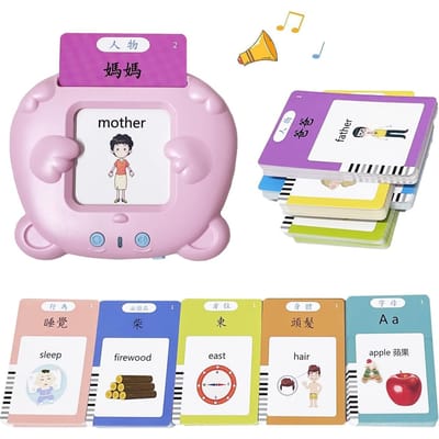 Kantonees Mandarijn Engels Sprekende Flashcards, Drie-talige Leer Flashcard Speelgoed voor Peuters, 510 Visuele Woorden, verjaardagscadeau roze