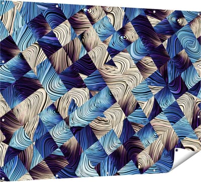 Gards Tuinposter Abstracte Kunst met Blauwe en Gouden Ruiten - 160x120 cm - Tuindoek - Tuindecoratie - Wanddecoratie buiten - Tuinschilderij