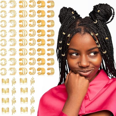 Allecto Plus - Gouden Haaraccessoires voor Vlechten en Dreadlocks - Set van 64 Stuks met Loc Sieraden - Haarringen en Metalen Manchetten - Haarsieraden Accessoires voor Heren