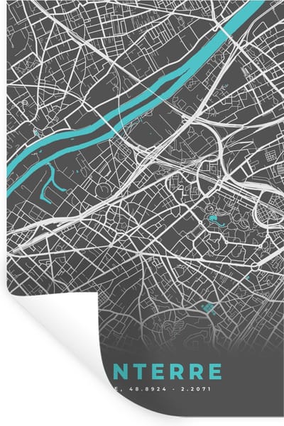 Muurstickers - Sticker Folie - Nanterre - Kaart - Stadskaart - Plattegrond - Frankrijk - 20x30 cm - Plakfolie - Muurstickers Kinderkamer - Zelfklevend Behang - Zelfklevend behangpapier - Stickerfolie