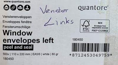 Envelop Quantore 110x220mm venster 4x11cm links zelfkl 500st