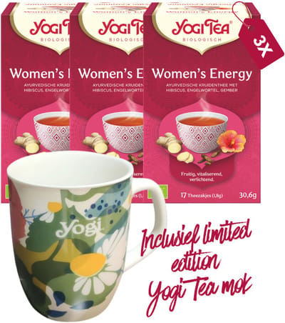 Yogi Tea Women's Energy Bio - 3 pakjes - inclusief limited edition Yogi Tea mok