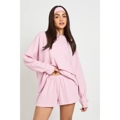 boohoo Dames Wafel Henley Shorts | Light Pink | Maat: 6