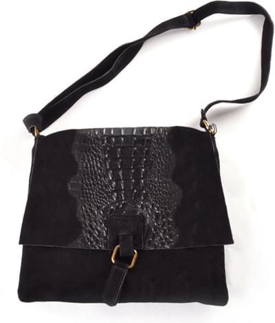Giuliano schoudertas Makarah - Zwart - Suède - Kroko - Made in Italy