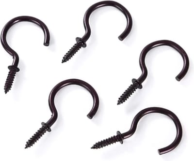FSW-Products - 5 Stuks - Kleine Schroefhaken - Schroef Haak - Zwart - Lengte 2cm - Ophanghaken - Kledinghangers - Muurhaak - Kledinghaak