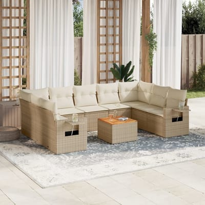 vidaXL - 10-delige - Loungeset - met - kussens - poly - rattan - beige