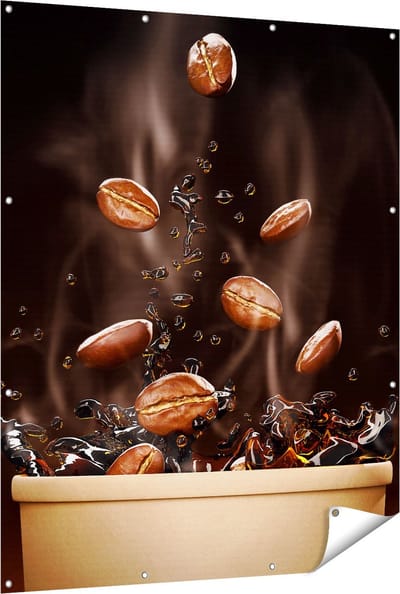 Gards Tuinposter Koffie Beker met Koffiebonen Erin - 120x150 cm - Tuindoek - Tuindecoratie - Wanddecoratie buiten - Tuinschilderij