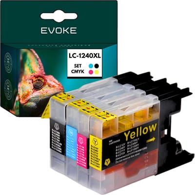 Evoke Compatibele Inkt voor Brother Lc-1240 Lc1240 Lc1240Xl 4X Cmyk: Zwart, Cyaan, Magenta, Geel 50 ml 900 Pagina's Dcp-J525W J725Dw J925Dw; Mfc-J430W J625Dw J825Dw J835Dw J5910Dw J6510Dw J6710Dw