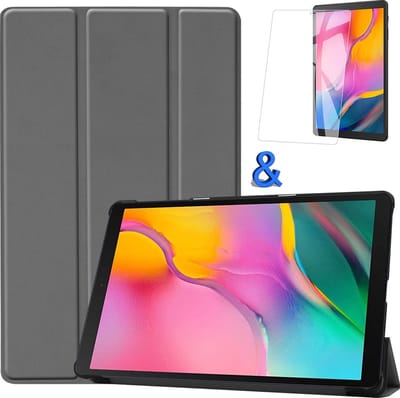 Hoesje - Geschikt voor Samsung Galaxy Tab A 10.1 (2019) - Met Screenprotector - Hardcover Book Case - Trifold Bookcase Hoes - Hard Cover - Tablethoes - Grijs