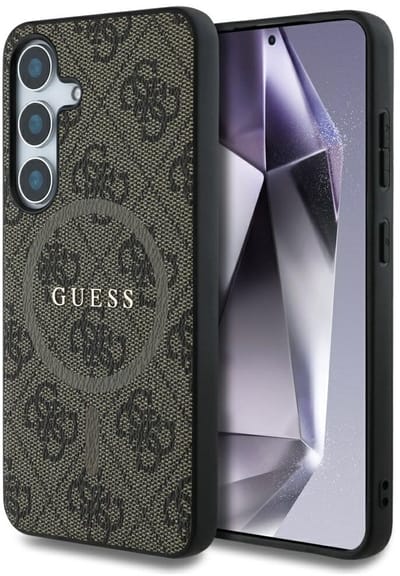 Guess 4G Ring Classic Logo Hoesje Geschikt voor Samsung Galaxy S25 Plus - Back Cover Compatibel met MagSafe / Qi2 - Bruin