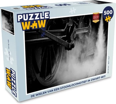 Puzzel De wielen van een stoomlocomotief in zwart-wit - Legpuzzel - Puzzel 500 stukjes