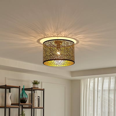 Lindby - plafondlamp - 1licht - Stof, metaal - H: 27 cm - E27 - goud, zwart
