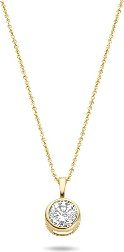 New Bling 9NBG-0235 Gouden Ketting met Hangertje - Dames - Zirkonia - 6 mm Doorsnee - In Kastje Gezet - Ankerschakel - 39 + 3 + 3 cm - 14 Karaat - Goud