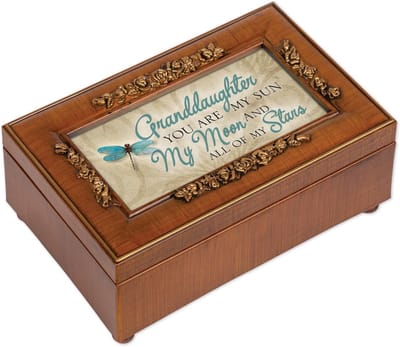 Granddaughter My Moon My Stars Woodgrain Petite Rose Music Box Plays Your Light On My Life