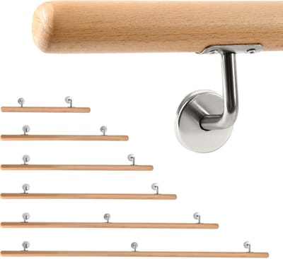 Trapleuning - 80 cm Beuken leuning balkon met metalen deuvels kelder Ronde leuning
