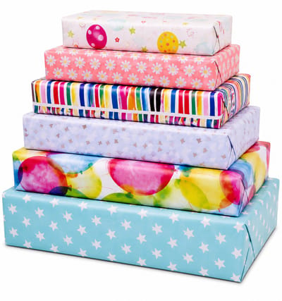 cadeaupapier op rol Baby Kinderen Verjaardag 6 Rolletjes – Inpakpapier- Breedte 70 cm - 2m lang
