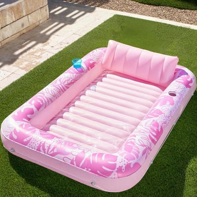 Tanning bed-Tanning be-tanning pool-Ligbed Lounge - Opblaasbare zonnebedligstoel voor in het zwembad - Zwemband voor volwassenen met kussen - 180x120 cm - roze