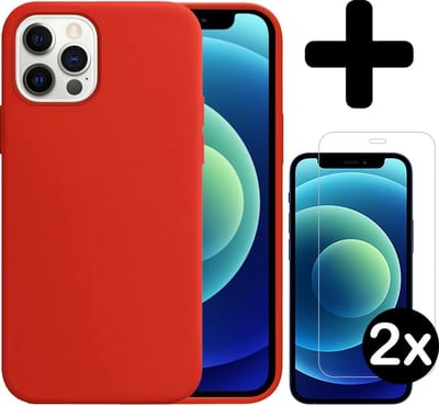 Hoesje - Met 2x Screenprotector - Geschikt voor Apple iPhone 12 Pro - Sterk & Shockproof - Telefoon Hoes - Back Cover - Siliconen Case - Telefoonhoes - Rood