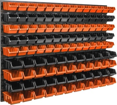 Opslagsysteem wandrek 114 stk. - 115 x 78 cm - Stapelboxen - Uitbreidbaar opbergrek