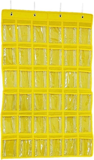 Hangorganizer met vakken - Opberger met zakken - Sieraden opbergen - 36 transparante vakken - 60 x 90 cm - Geel