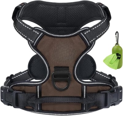Famanu – Groot hondentuig anti-trek, zacht gevoerd hondenvest met dubbele riemclips en reflecterende details