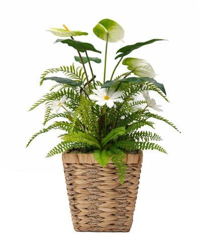 UNUS Kunstbloem met mand bloemstuk met anthurium margriet varen 63 cm